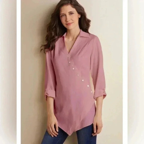 Soft Surroundings Washed Tencel Tunic Wrap Asymmetrical Lagenlook Shirt Sz. L - Picture 1 of 7